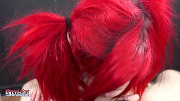 Kinky petite redhead jackie sucks a big cock and swallows the tasty cum