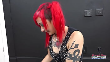 Kinky petite redhead jackie sucks a big cock and swallows the tasty cum