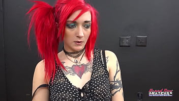 Kinky petite redhead jackie sucks a big cock and swallows the tasty cum