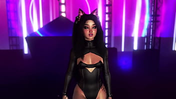 Playful shameless furry in sexy black corset shows off her sweet body