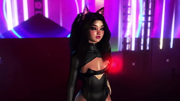 Playful shameless furry in sexy black corset shows off her sweet body