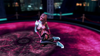 Cute naughty stacy gwen dance on the floor in torn suit to seduce spider man