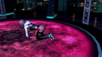 Cute naughty stacy gwen dance on the floor in torn suit to seduce spider man