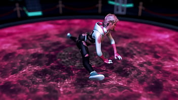 Cute naughty stacy gwen dance on the floor in torn suit to seduce spider man
