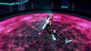 Cute naughty stacy gwen dance on the floor in torn suit to seduce spider man