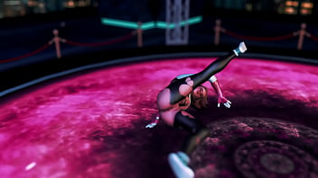 Cute naughty stacy gwen dance on the floor in torn suit to seduce spider man