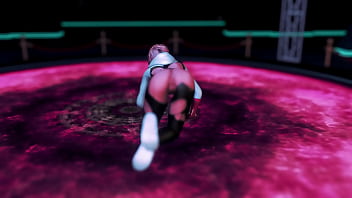 Cute naughty stacy gwen dance on the floor in torn suit to seduce spider man