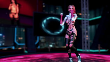 Cute naughty stacy gwen dance on the floor in torn suit to seduce spider man