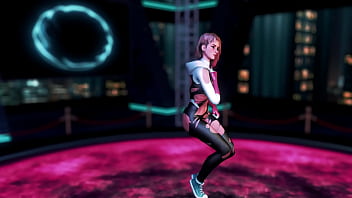 Cute naughty stacy gwen dance on the floor in torn suit to seduce spider man