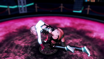 Cute naughty stacy gwen dance on the floor in torn suit to seduce spider man