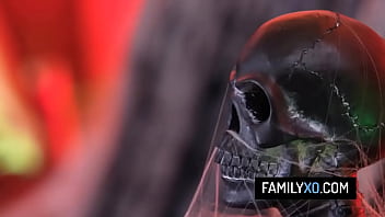 Virgin teen gets in foursome with her stepfamily for halloween