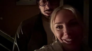 Blonde friend sucks my cock in the elevator and gets fucked hard in the hotel room