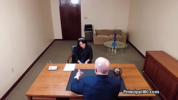 Abi james slides on head teachers dick in the office