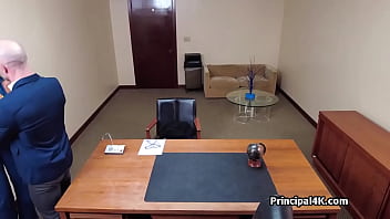 Abi james slides on head teachers dick in the office