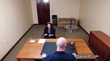 Abi james slides on head teachers dick in the office