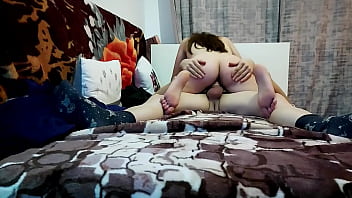 Petite brunette rides deep boyfriend's big cock