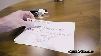 Girlfriend surprises with analversary in lingerie