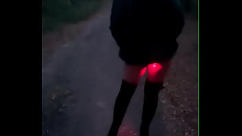 Free public walk with anal plug