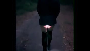 Free public walk with anal plug