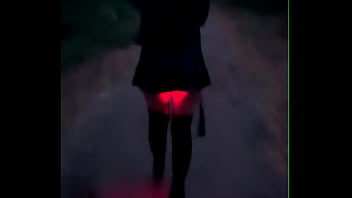 Free public walk with anal plug