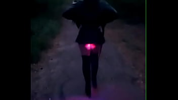 Free public walk with anal plug