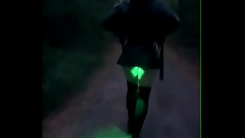 Free public walk with anal plug