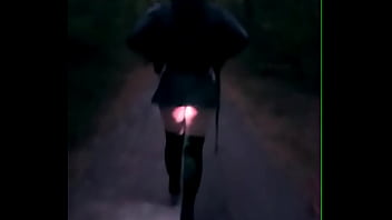 Free public walk with anal plug