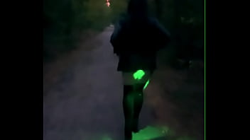 Free public walk with anal plug