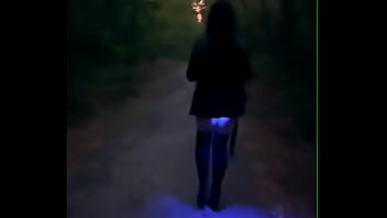 Free public walk with anal plug