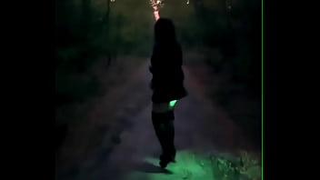 Free public walk with anal plug