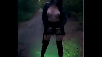 Free public walk with anal plug