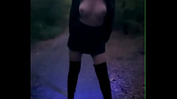 Free public walk with anal plug