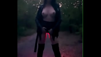 Free public walk with anal plug