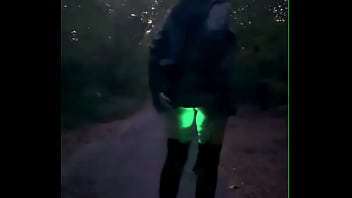 Free public walk with anal plug