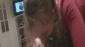 Teenage girl sucks a dick and plays around while gargling cum
