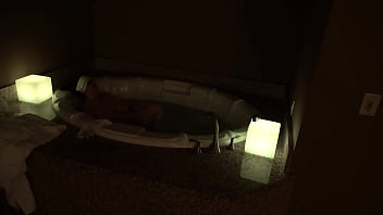 Bbw pleases herself in a big jacuzzi at night
