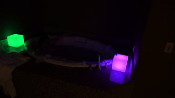 Bbw pleases herself in a big jacuzzi at night