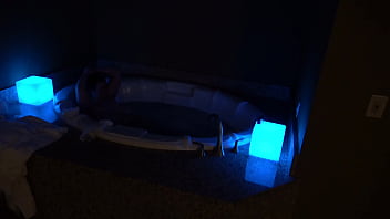 Bbw pleases herself in a big jacuzzi at night