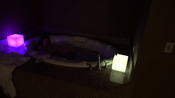 Bbw pleases herself in a big jacuzzi at night