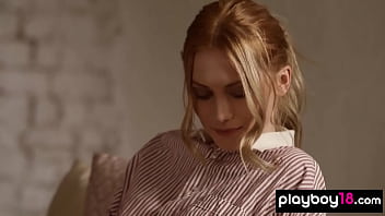 Skinny small tits blondie reveals us her soaking wet cunt