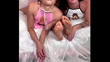 Brutal 3some humiliation & destruction of 2 foot worshiping recycling puke sluts