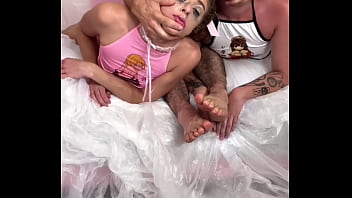 Brutal 3some humiliation & destruction of 2 foot worshiping recycling puke sluts