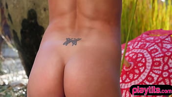 Pretty teen model outdoor striptease and interview