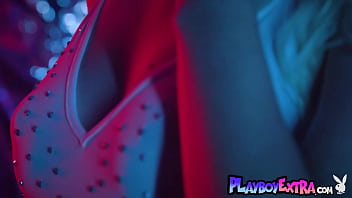 Busty naked blonde beauty spreading her long legs outdoor