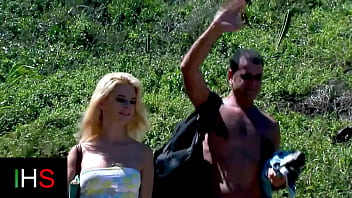 Blonde girl double penetrated at the seaside