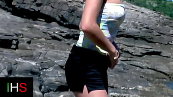 Blonde girl double penetrated at the seaside