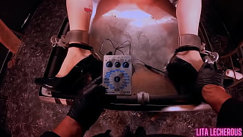 Strait jacket bound slut gets caning and pussy stapling