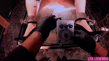 Strait jacket bound slut gets caning and pussy stapling Strait jacket bound slut gets caning and pussy stapling