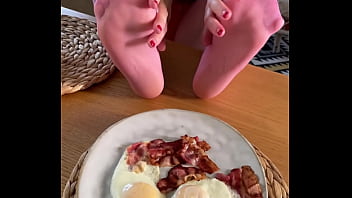 My so delicious nylon soles next to your plate with fried eggs My so delicious nylon soles next to your plate with fried eggs
