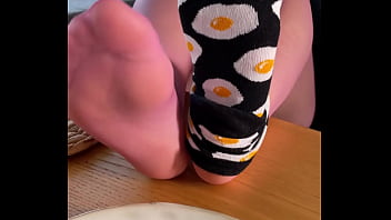 My so delicious nylon soles next to your plate with fried eggs My so delicious nylon soles next to your plate with fried eggs